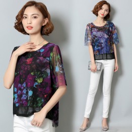 711 short sleeve digital printing chiffon shirt