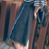 995 A-line oblique placket one-piece folding buckle denim skirt