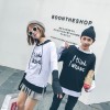 6623 couple hooded black and white splicing letters printing sweatshirt