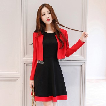 2615 long sleeve little coat with color matching sleeveless dress