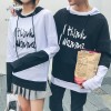 6623 couple hooded black and white splicing letters printing sweatshirt