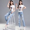 1713 autumn high waist embroidery holes jeans