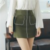 825 pockets white side deer leather high waist A-line skirt