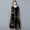 1309 black gold velvet mulberry silk blended retro printing dress