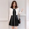 2611 black and white contract color small jacket with sleeveless dress