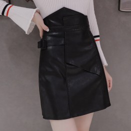 652 high waist PU leather tight hip skirt