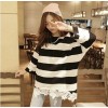 001 breast-feeding stripes large size lace T-shirt