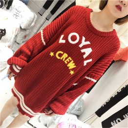 8186 Women's loose round neck letters long sleeve sweater