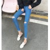 B85 holes high elastic pencil jeans