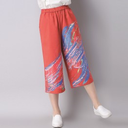 3560 culture retro national wind printing wide leg pants