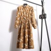6634 corduroy floral stand collar long sleeves dress