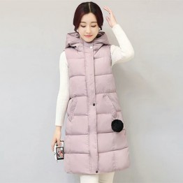 1655 feathers hooded hair ball long down vest jacket 