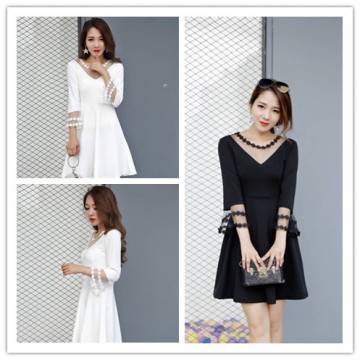 7428 trumpet sleeves slim sexy temperament lace dress