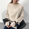 899 solid color lacing long sleeve round neck shirt