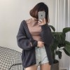 1013 Korea pure color thick rod needle long sweater cardigan