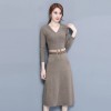 7118 Temperament V-neck knitted long dress