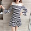 8534 off shoulder stripes fish tail dress