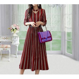 8323 women's long sleeve temperament striped dress