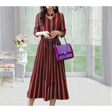 8323 women's long sleeve temperament striped dress
