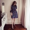 3287 long sleeve shirt collar print pregnant women dress