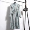 6634 corduroy floral stand collar long sleeves dress