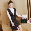 3803 women's temperament long sleeve shirt with plaid vest dress