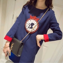 601 round neck pinch embroidery long sleeve pregnant women dress