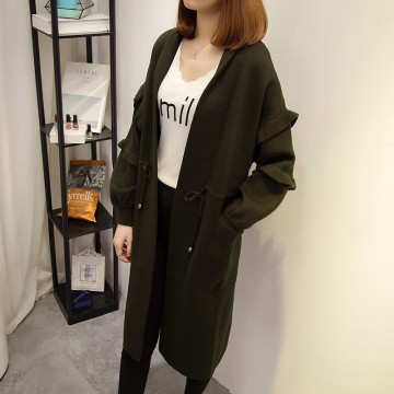 6009 agaric edge drawstring waist long cardigan jacket