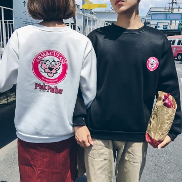 530 ulzzang round necklace cartoon pink leopard couple sweatshirt