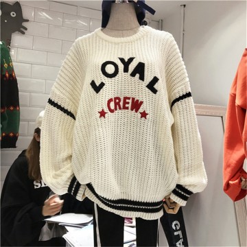 8186 Women's loose round neck letters long sleeve sweater