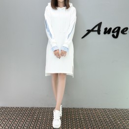 556 loose hooded fake two piece long sweatshirt