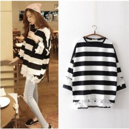 001 breast-feeding stripes large size lace T-shirt