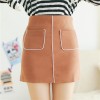 825 pockets white side deer leather high waist A-line skirt