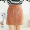 825 pockets white side deer leather high waist A-line skirt