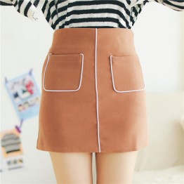 825 pockets white side deer leather high waist A-line skirt
