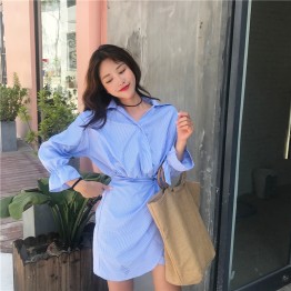 162 Fashion College style slim waist shirt dress