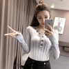 9060 trumpet sleeves slim V neck thin sweater