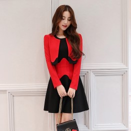 2617 Contract color slim dress with little jacket