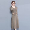 7118 Temperament V-neck knitted long dress