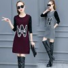 263 Korean fashion long sleeve color matching woolen dress