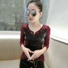 5056 PU leather splicing sexy yarn long sleeves shirt