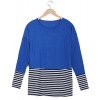 2081 loose large size stripes splicing long sleeve T-shirt