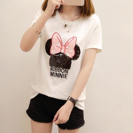 1688 cartoon sequins large size short sleeve t-shirt