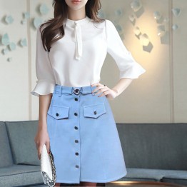 10194 Korean belt decorated A-line skirt