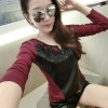 5056 PU leather splicing sexy yarn long sleeves shirt