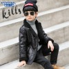 7302 Winter children's lapel double-breasted thick warm leather jacket