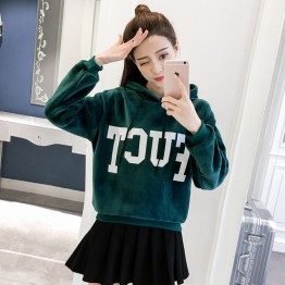 1821 Korean fashion hooded gold velvet sweatshirt