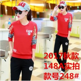 248 casual long sleeves round neck slim printing tracksuit