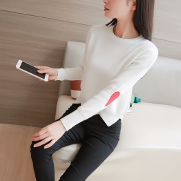 258 women's round neck irregular love embroidery short sweater