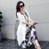 9405 large size printing sleeveless dress with half sleeve cardigan